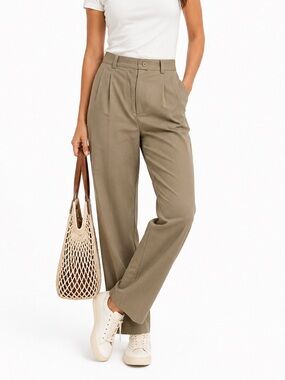 Tilley Expedition Tan Khaki Tapered Cotton Blend Flat Front Trousers Pants Sz 10